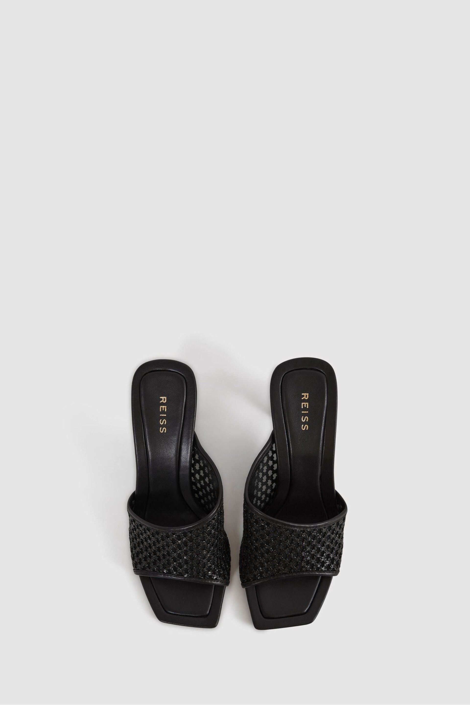 Reiss Black Heather Raffia Block Heel Mules - Image 3 of 5