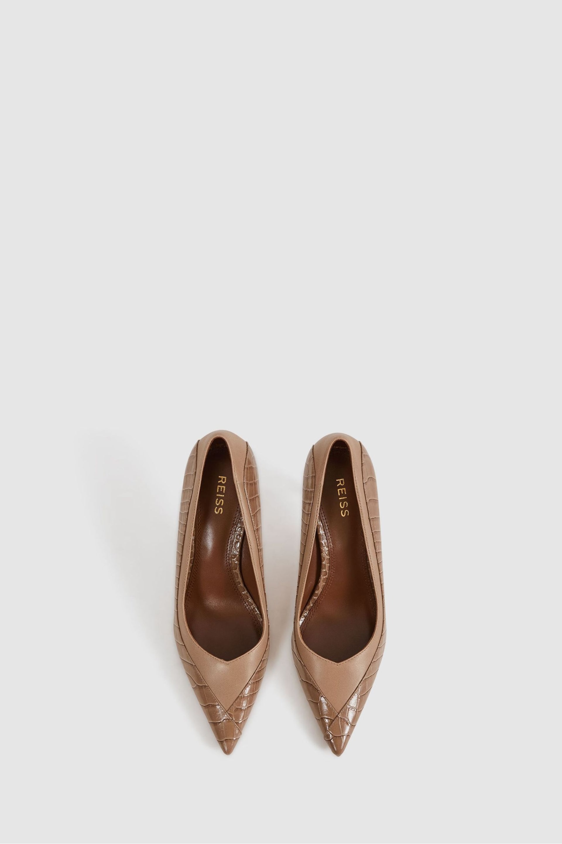 Reiss Taupe Gwyneth Leather Contrast Court Shoes - Image 4 of 7