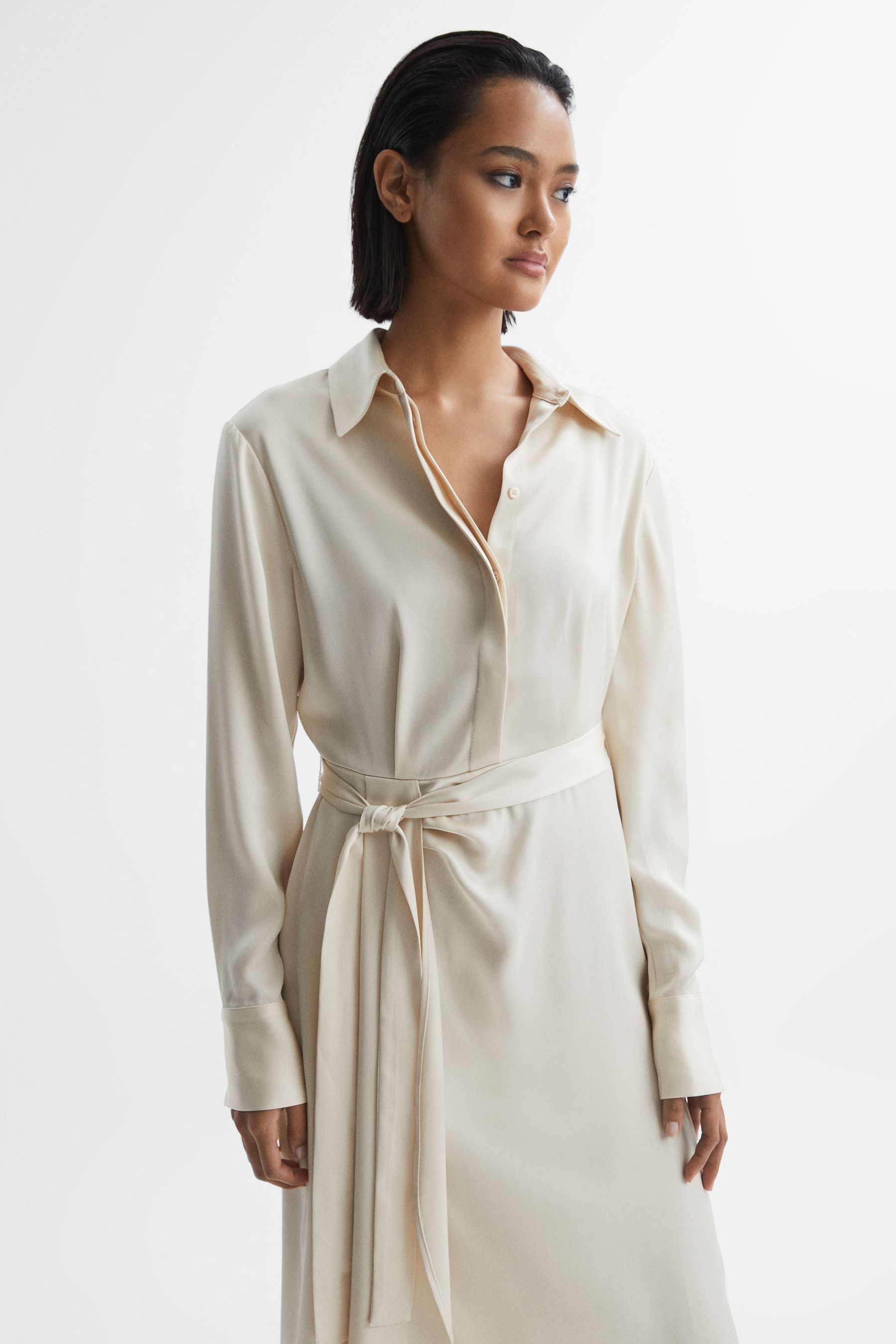 Buy Reiss Cream Arabella Satin Shirt Style Midi Dress from Next Denmark