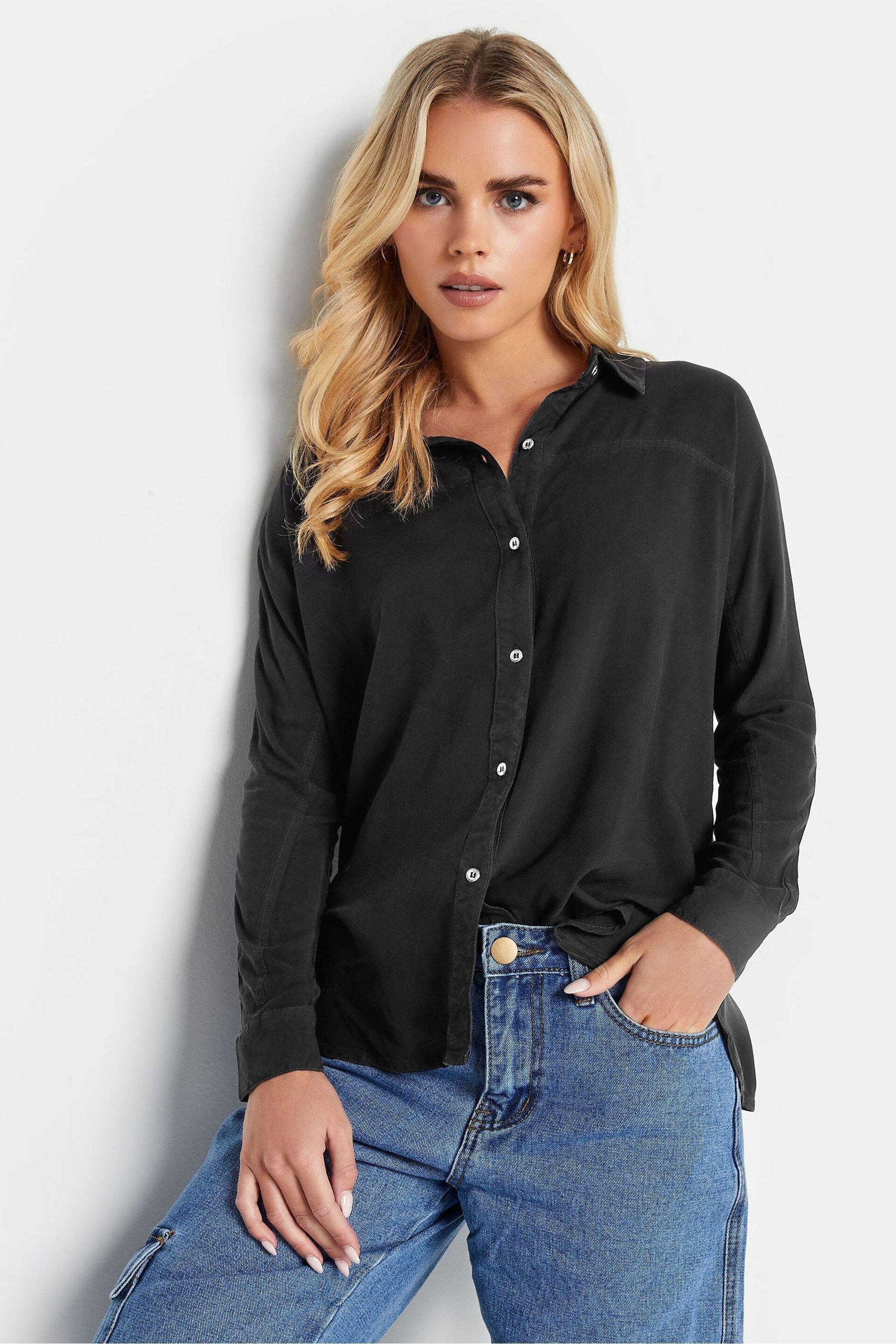 PixieGirl Petite Black Longsleeve Viscose Shirt - Image 1 of 4