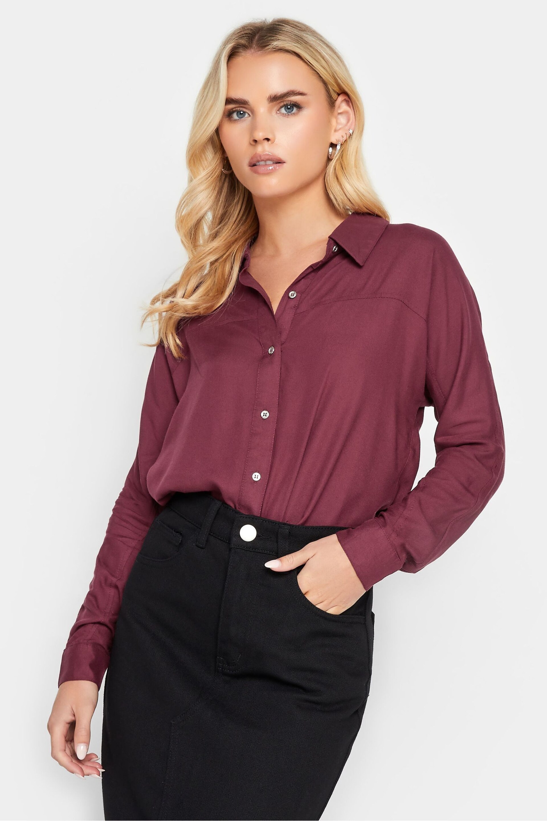 PixieGirl Petite Red Longsleeve Viscose Shirt - Image 1 of 4