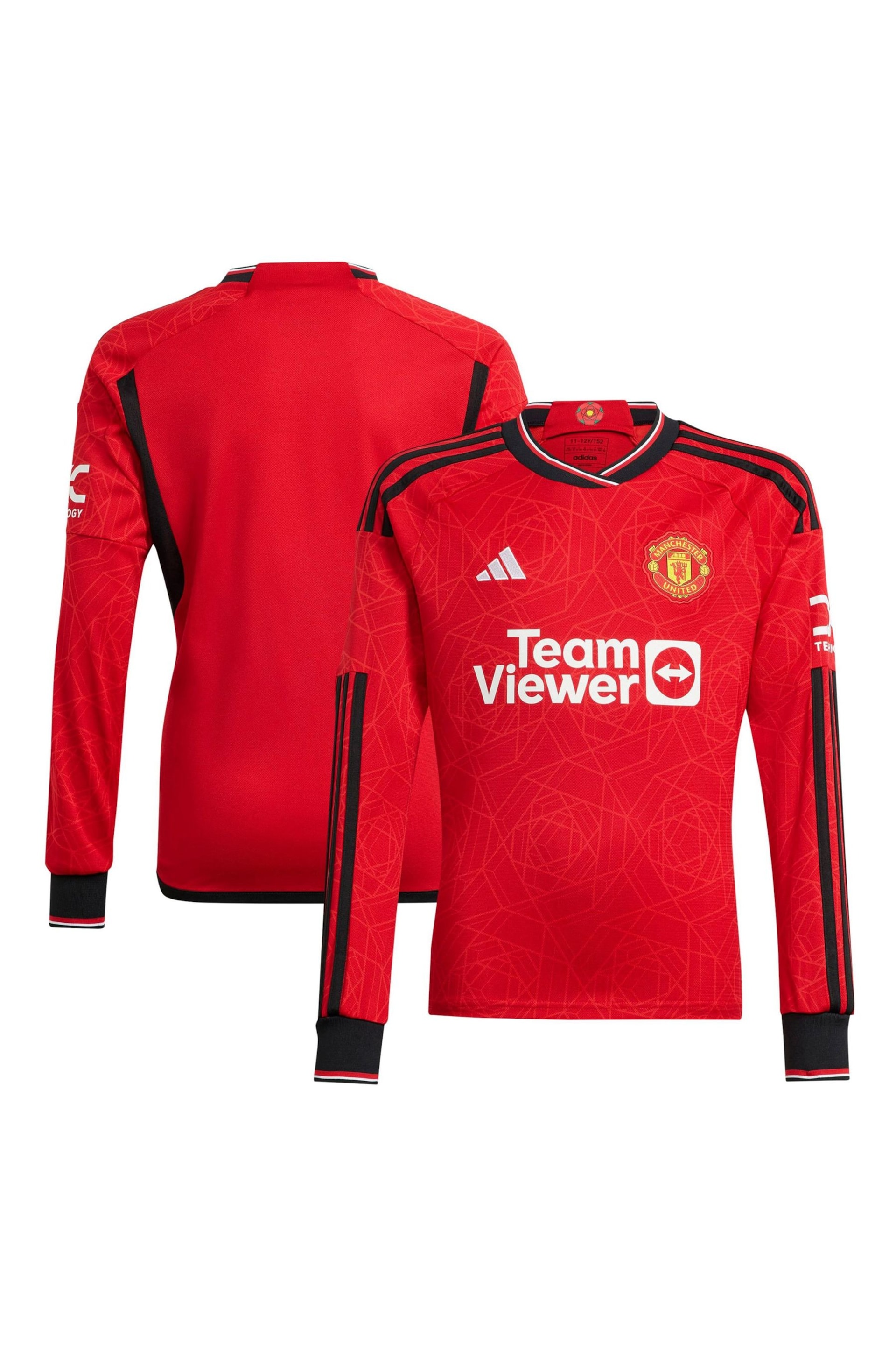 adidas Red Long Sleeve Manchester United Home Shirt 2023-24 - Image 1 of 3