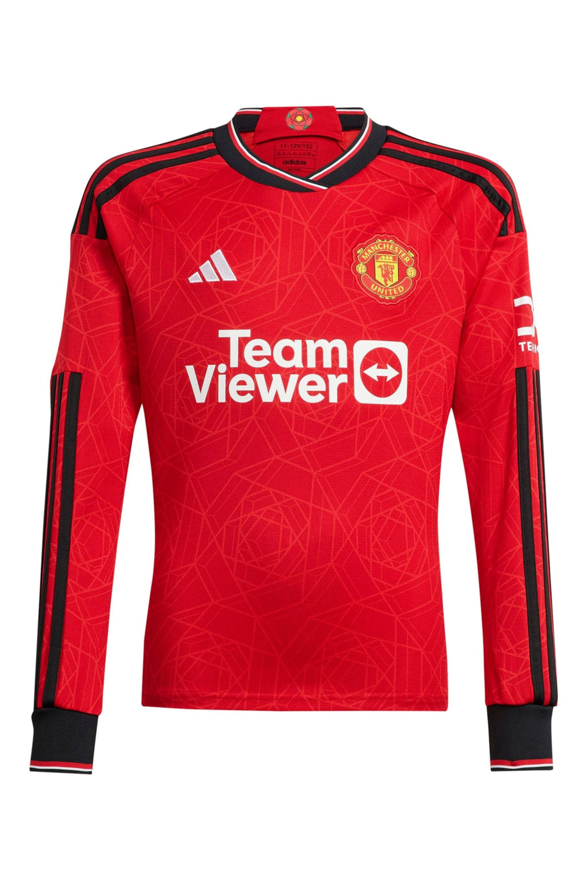 adidas Red Long Sleeve Manchester United Home Shirt 2023-24 - Image 2 of 3
