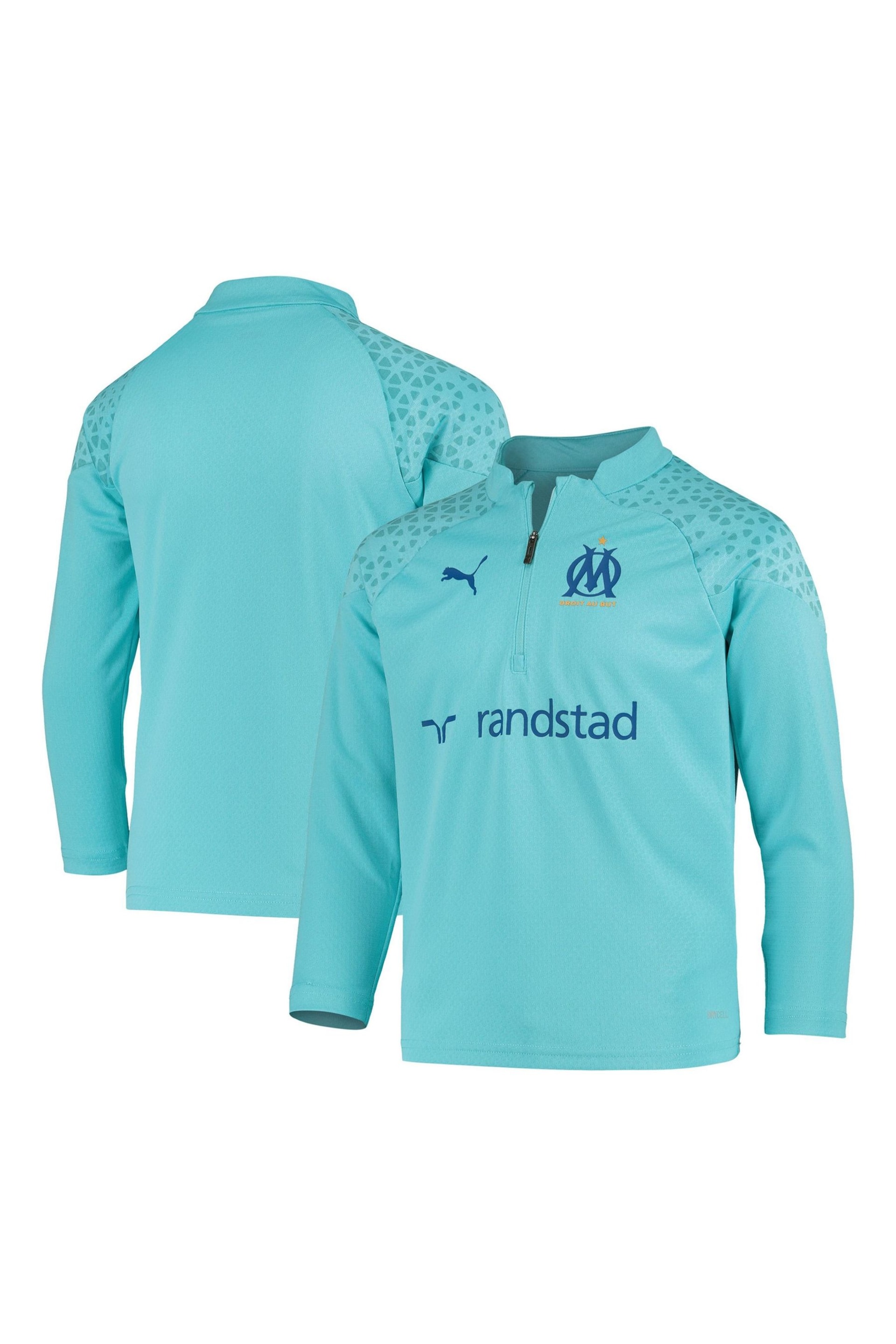 Puma Cyan Blue Olympique de Marseille Training 1/4 Zip Top Kids - Image 1 of 3