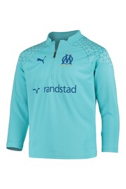 Puma Cyan Blue Olympique de Marseille Training 1/4 Zip Top Kids - Image 2 of 3