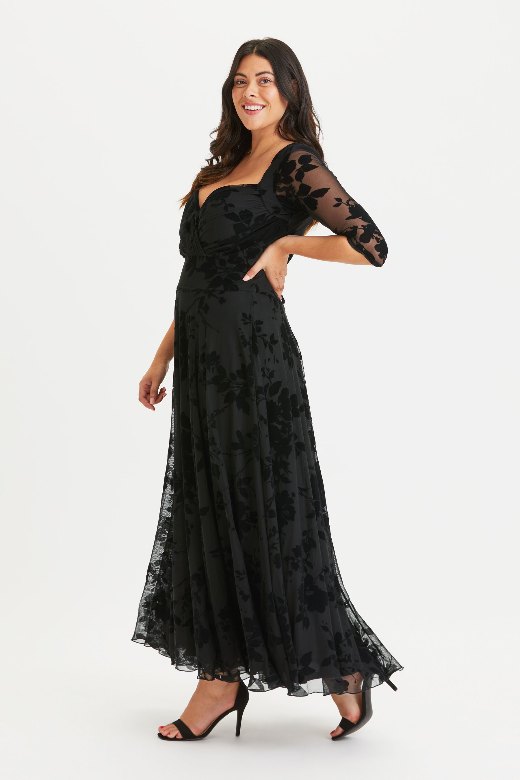 Buy Scarlett Jo Elizabeth Velvet Flocked Mesh Maxi Gown from Next Luxembourg