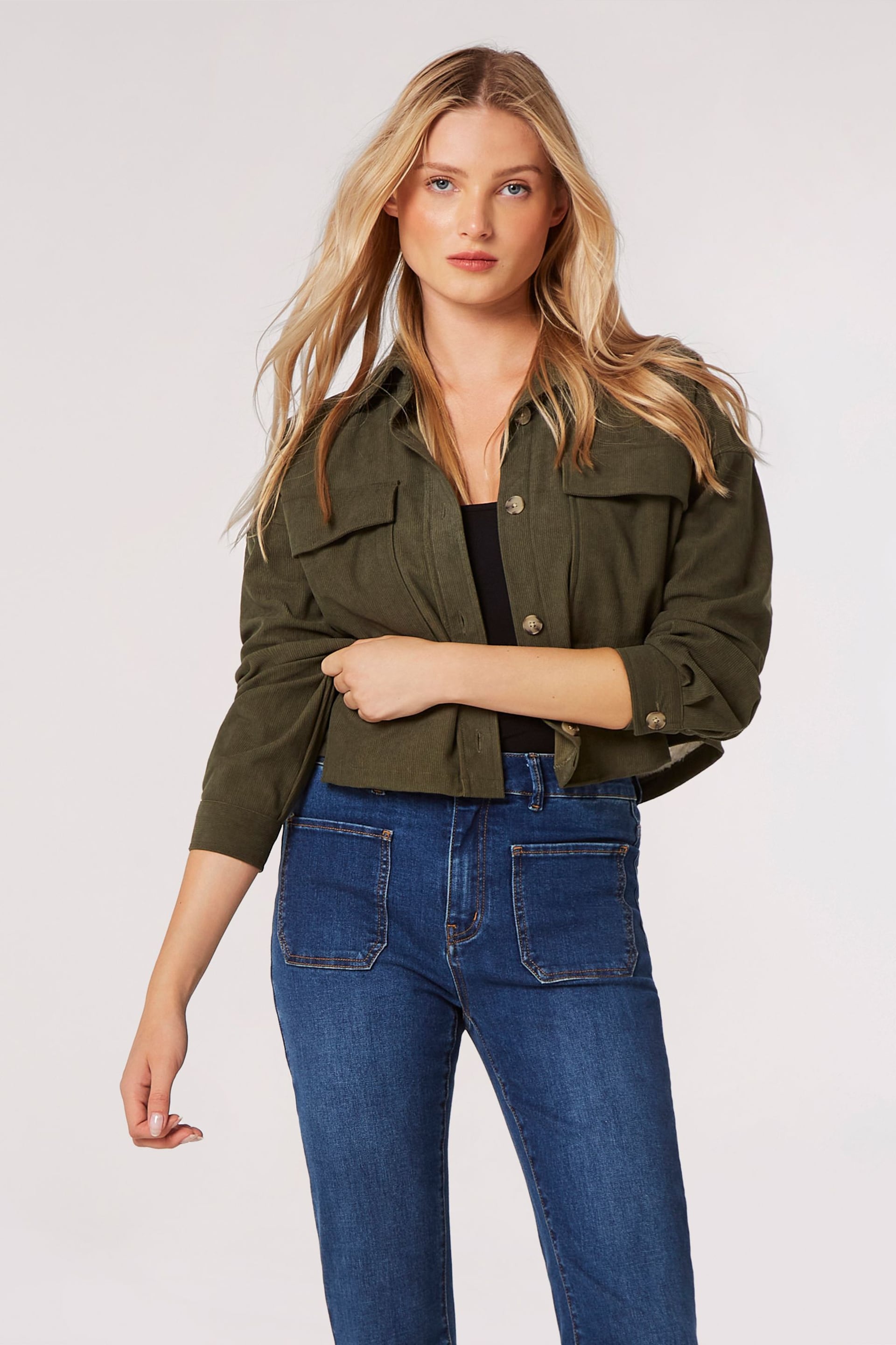 Apricot Green Cord Sherpa Cropped Shirt - Image 3 of 5