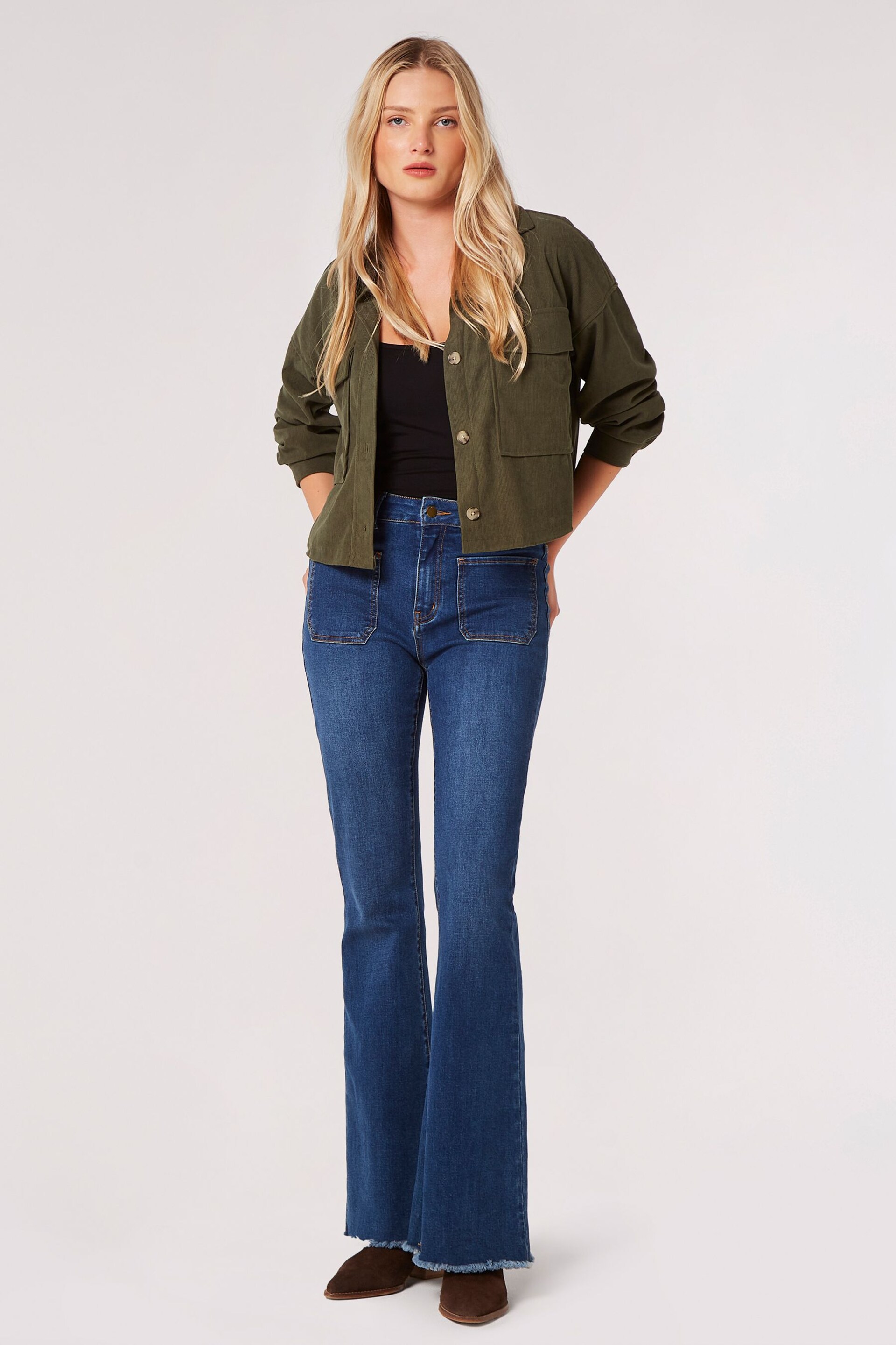 Apricot Green Cord Sherpa Cropped Shirt - Image 4 of 5