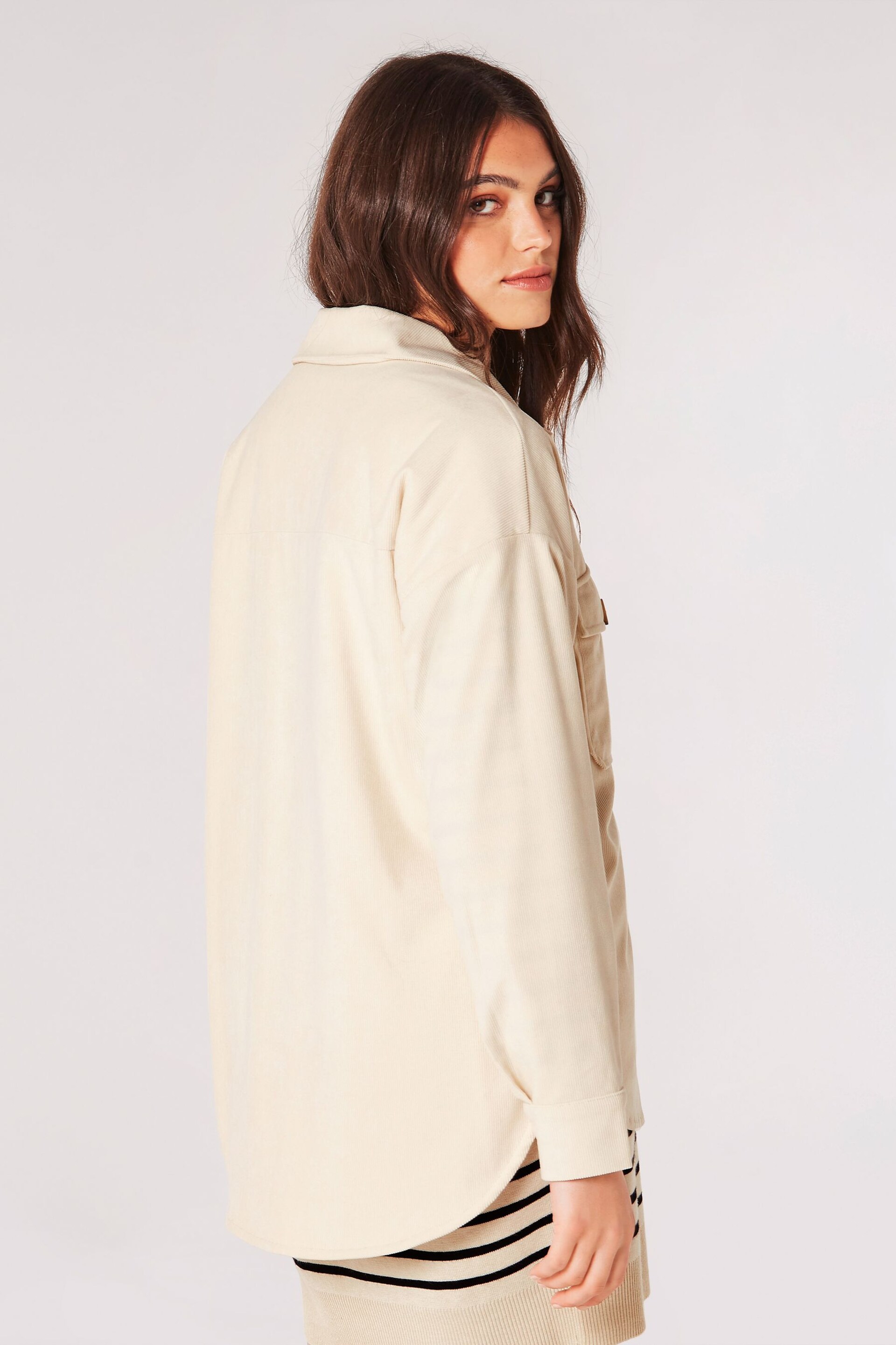 Apricot Cream Cord Sherpa Longline Shirt - Image 2 of 4