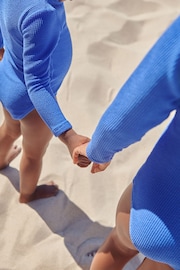 Blue Long Sleeve Textured Swimsuit (3mths-16yrs) - Image 3 of 6