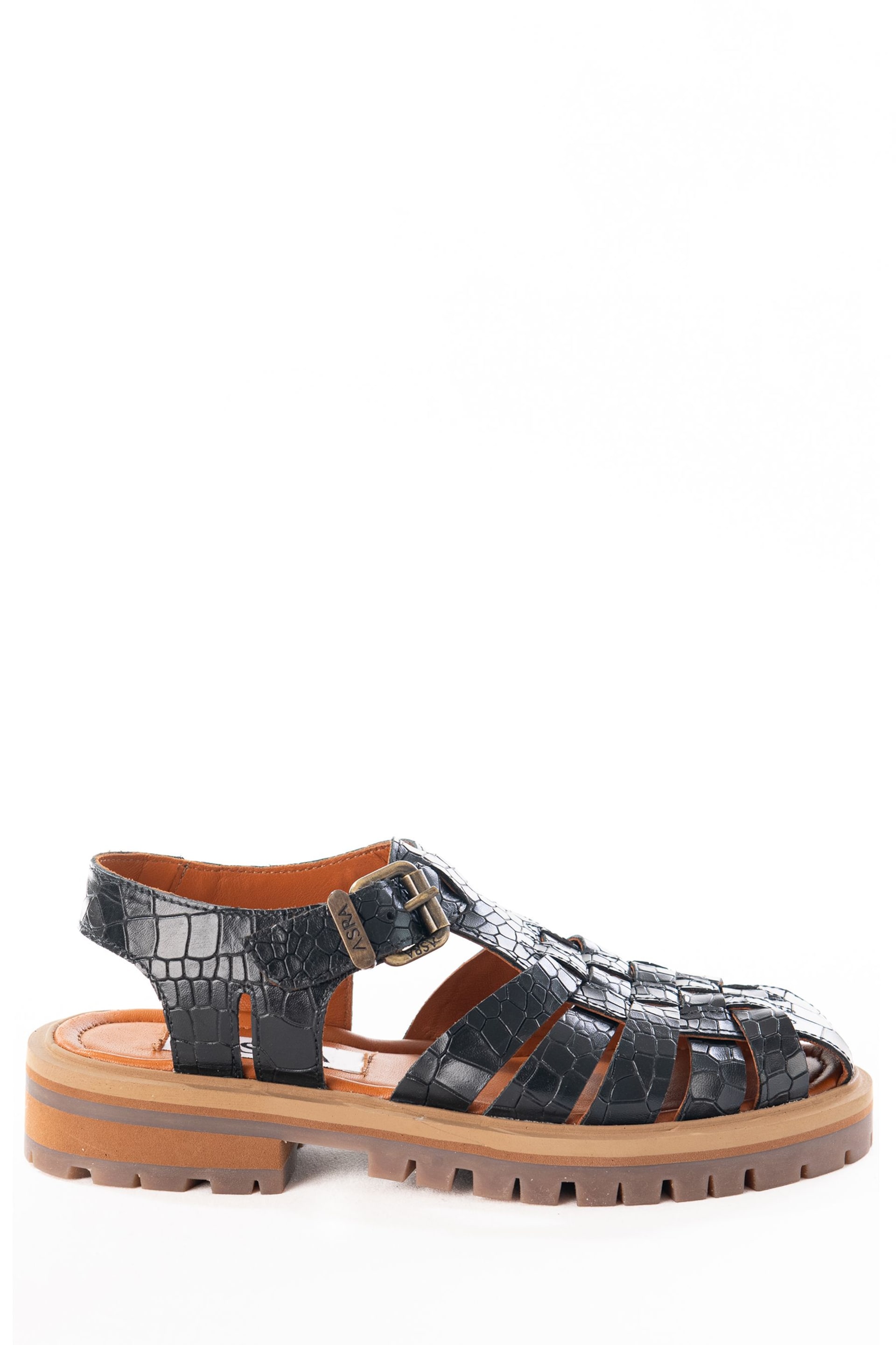 ASRA London Samo Croc Leather Gladiator Black Sandals - Image 1 of 3