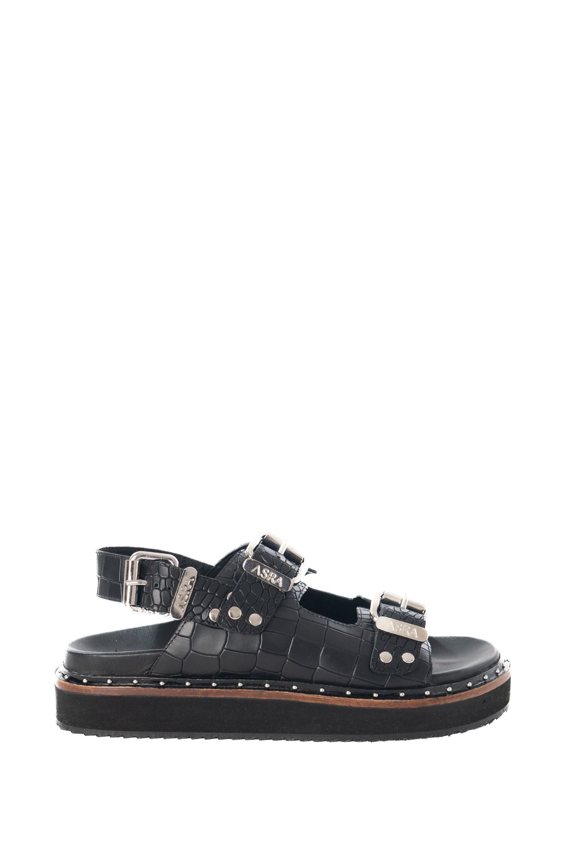 ASRA London Sami Croc Leather Studded Black Sandals - Image 1 of 4
