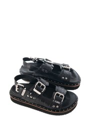 ASRA London Sami Croc Leather Studded Black Sandals - Image 3 of 4