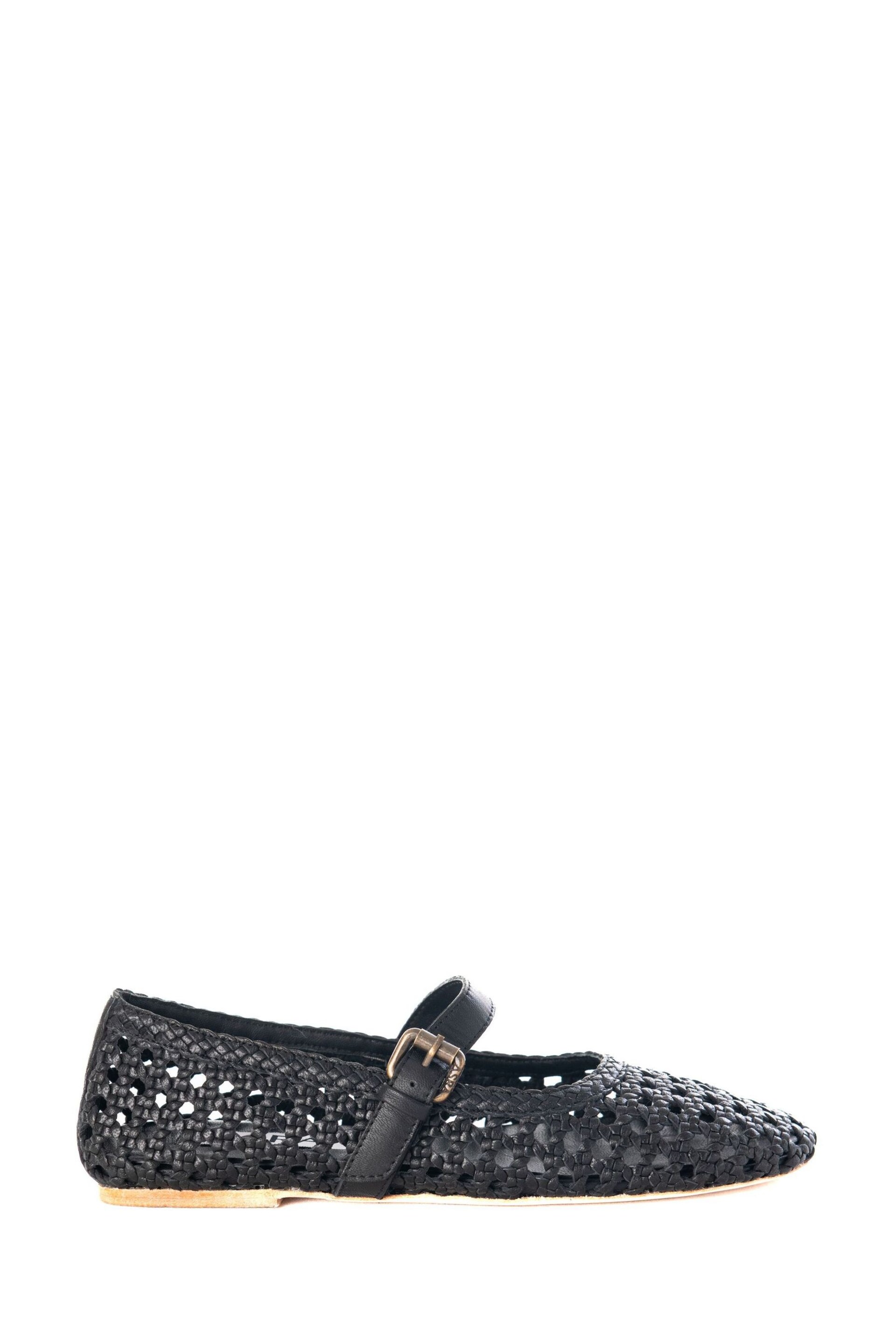 ASRA London Neve Woven Leather Strap Ballerina Black Shoes - Image 1 of 4