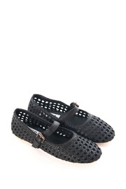 ASRA London Neve Woven Leather Strap Ballerina Black Shoes - Image 2 of 4