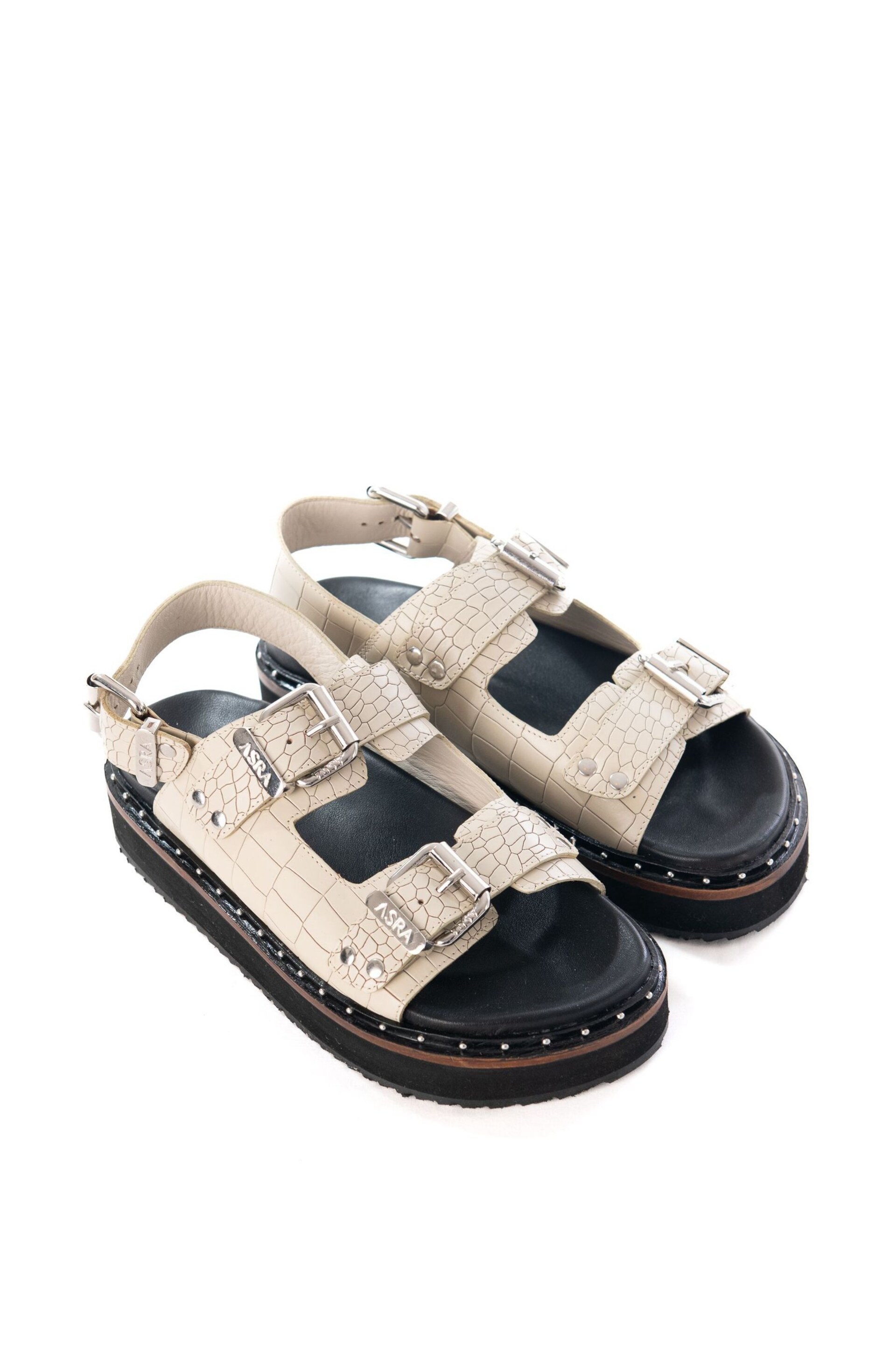 ASRA London Sami Croc Leather Studded White Sandals - Image 2 of 2