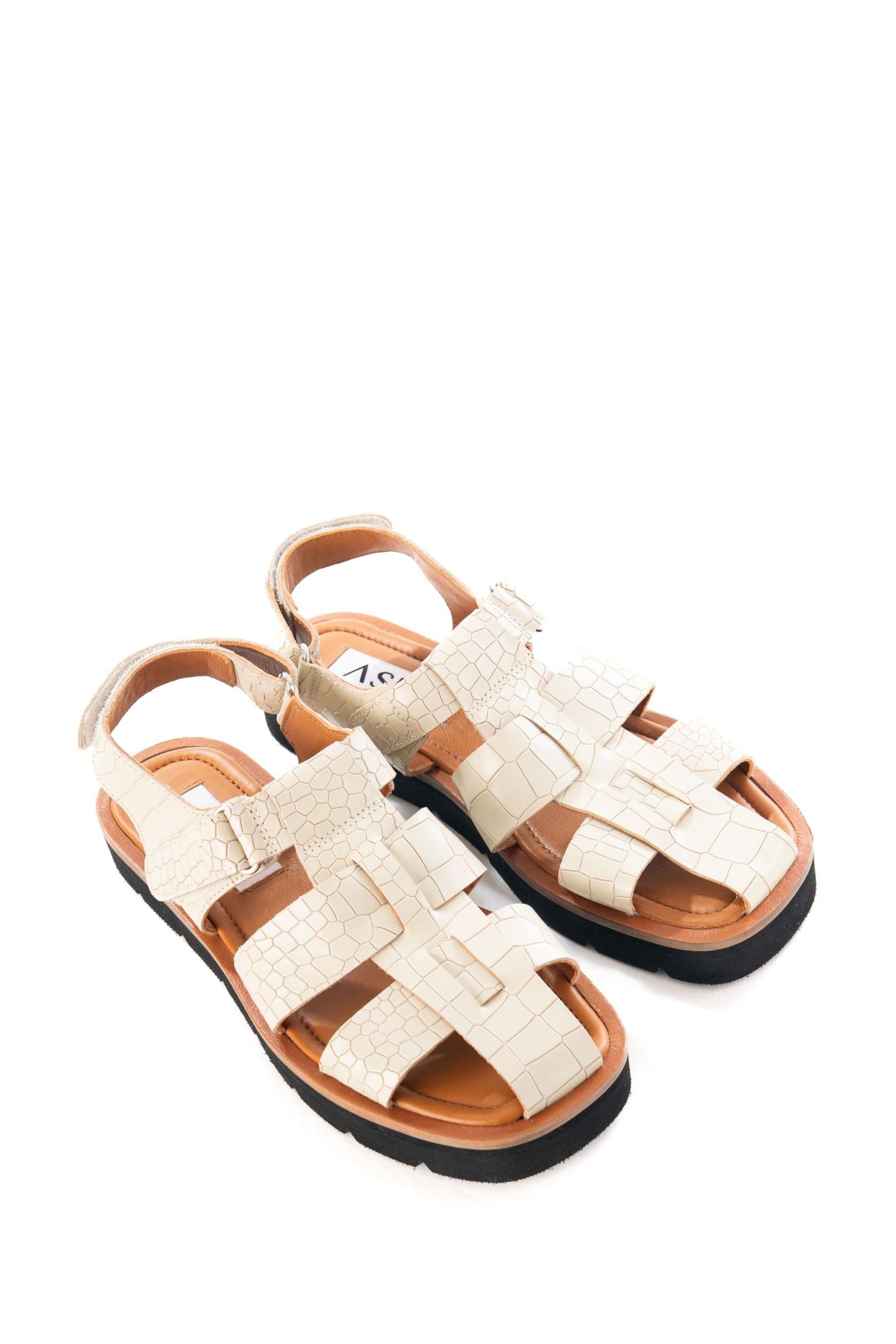 ASRA London Maddie Croc Effect Leather Fisherman White Sandals - Image 3 of 4