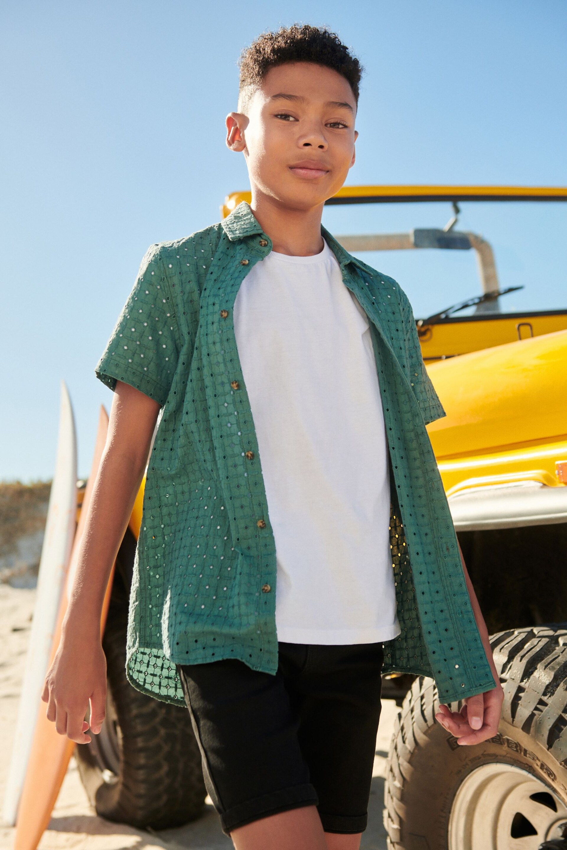 Green Short Sleeves Textured Shirt (3-16yrs) - Image 1 of 6