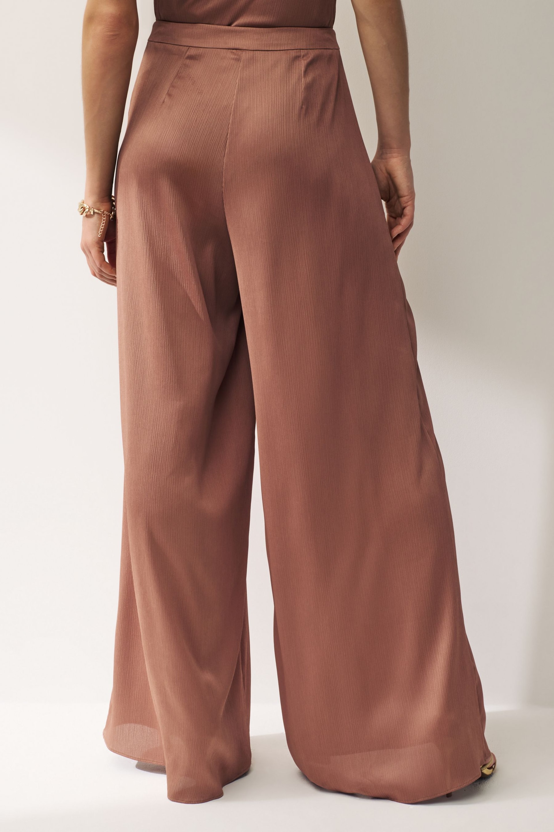 Emme Marella Eretto Wide Leg Satin Brown Trousers - Image 2 of 2