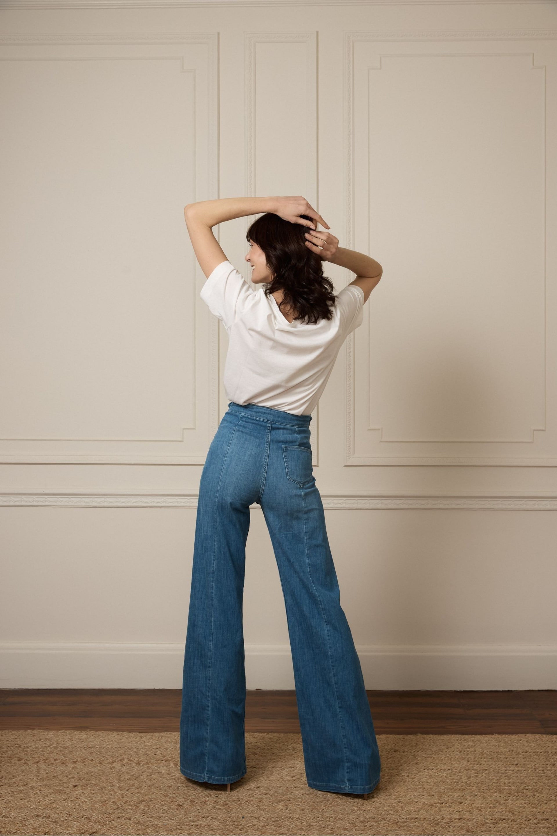 DONNA IDA Minnie The High Top Full Length Wide Leg Flare Blue Jeans - Image 2 of 5
