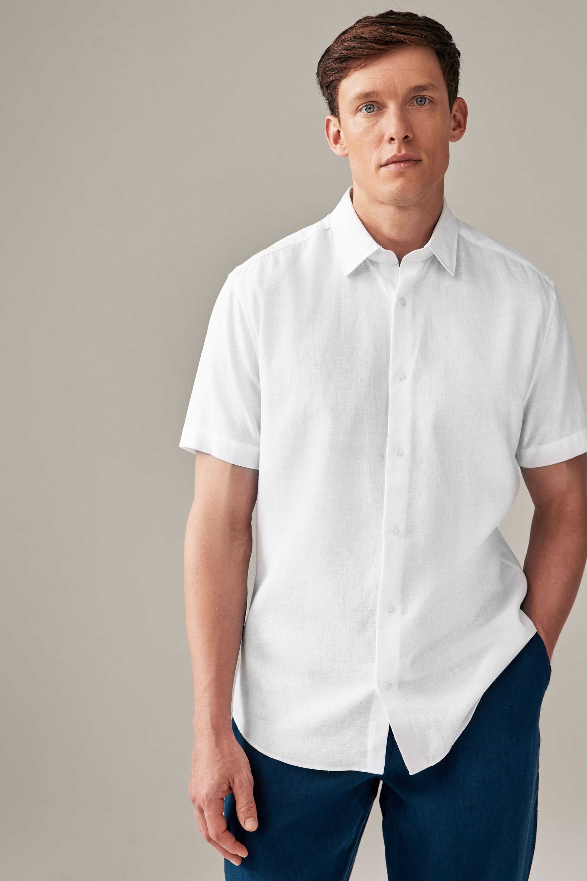 White Textured Linen Blend Shirt - Image 1 of 7