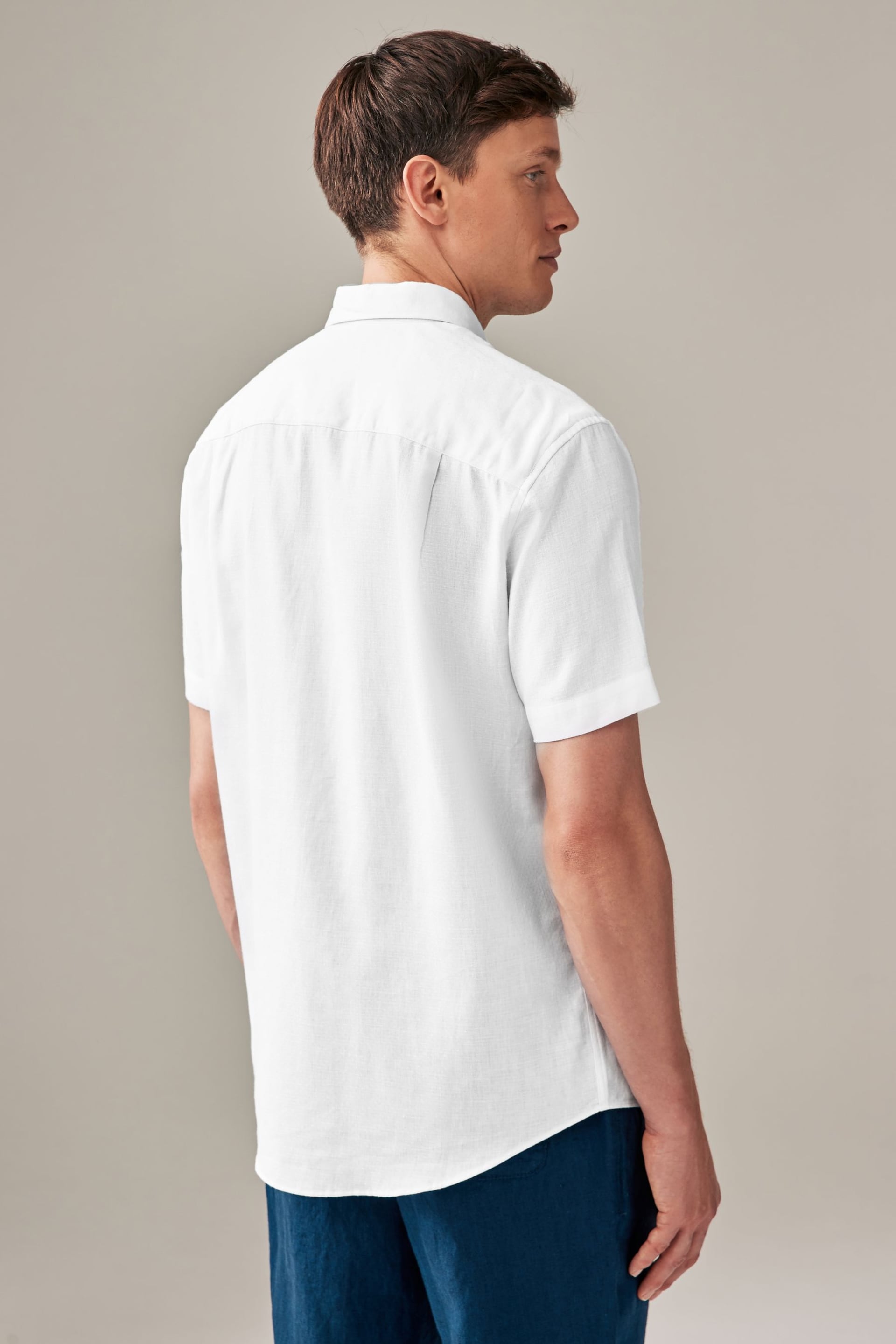 White Textured Linen Blend Shirt - Image 3 of 7