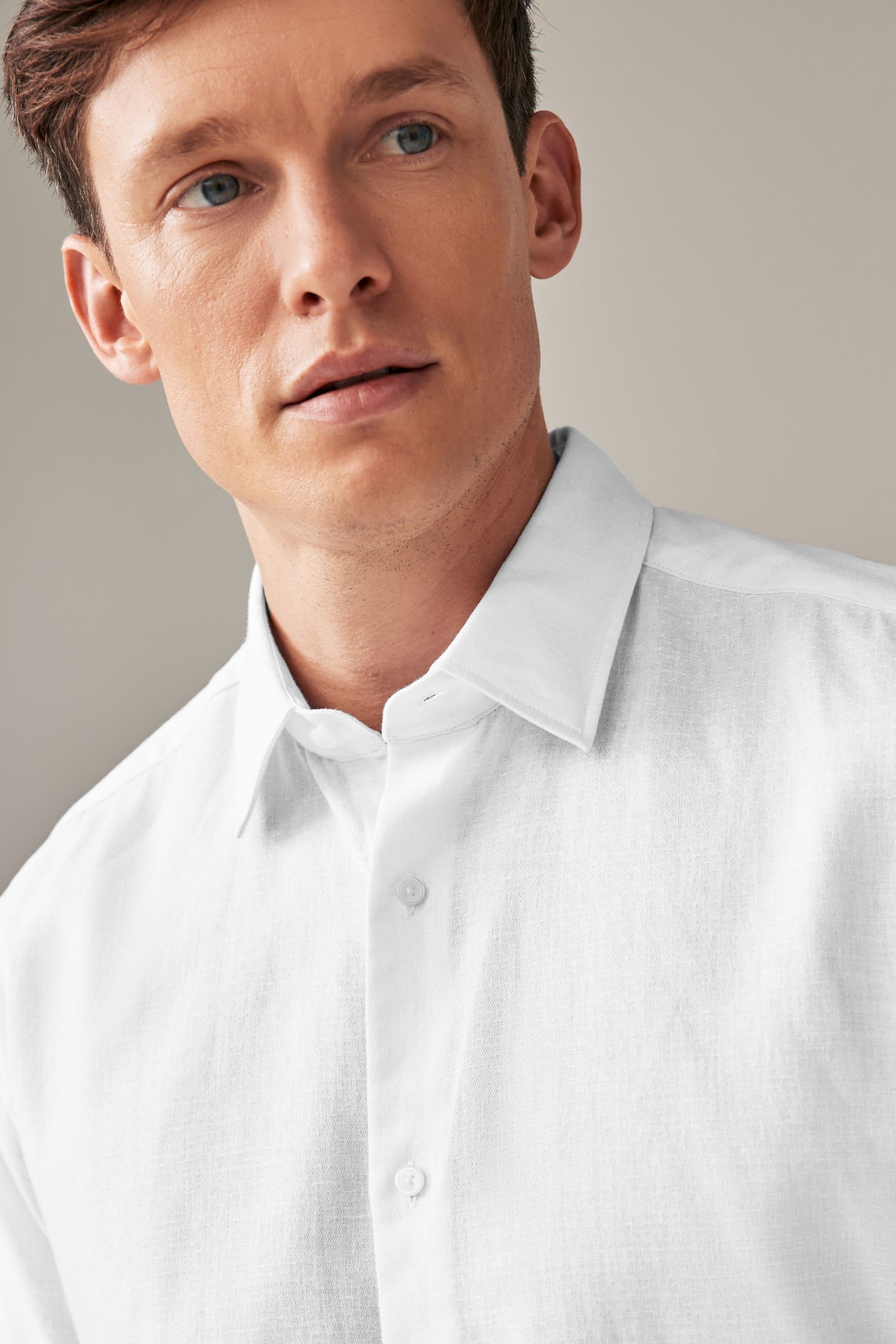 White Textured Linen Blend Shirt - Image 4 of 7
