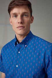Blue/Pink Seahorse Easy Iron Button Down Short Sleeve Oxford Shirt - Image 1 of 9