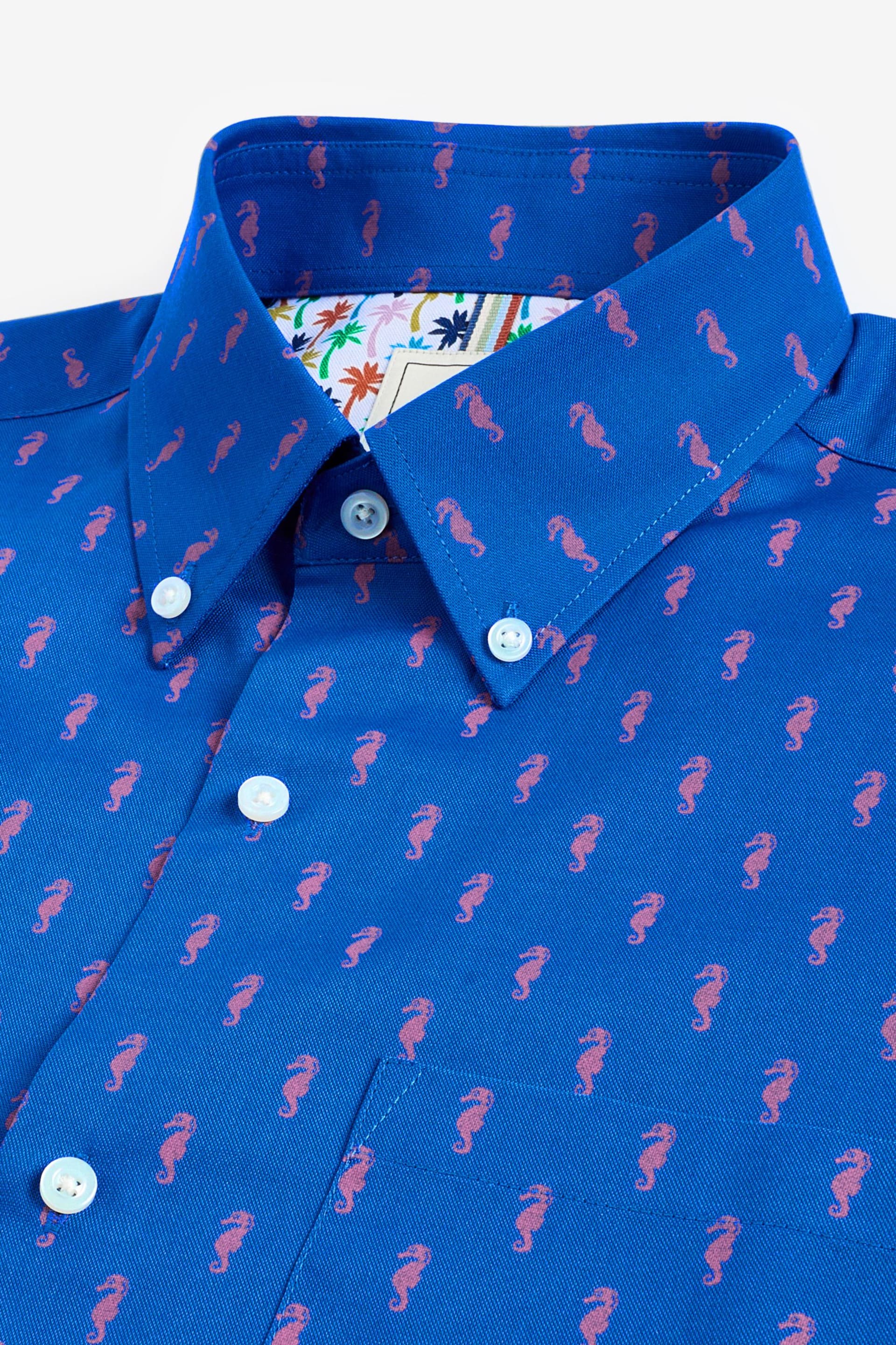 Blue/Pink Seahorse Easy Iron Button Down Short Sleeve Oxford Shirt - Image 8 of 9