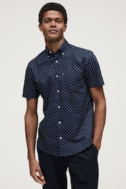 Navy Blue Easy Iron Button Down Short Sleeve Oxford Shirt - Image 1 of 7