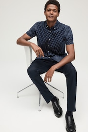 Navy Blue Easy Iron Button Down Short Sleeve Oxford Shirt - Image 5 of 7