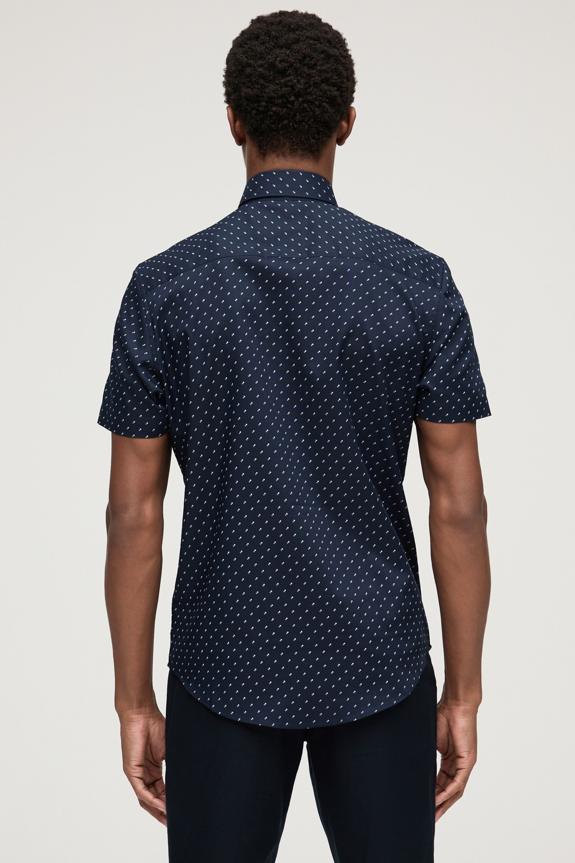 Navy Blue Easy Iron Button Down Short Sleeve Oxford Shirt - Image 6 of 7