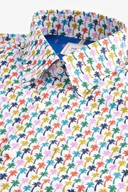 White/Multicolour Palm Tree Easy Iron Button Down Short Sleeve Oxford Shirt - Image 6 of 6