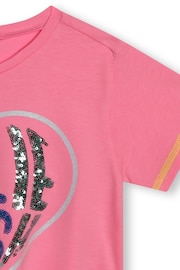 Billieblush Pink Glitter Heart Logo Cropped Tie Front T-Shirt - Image 3 of 3