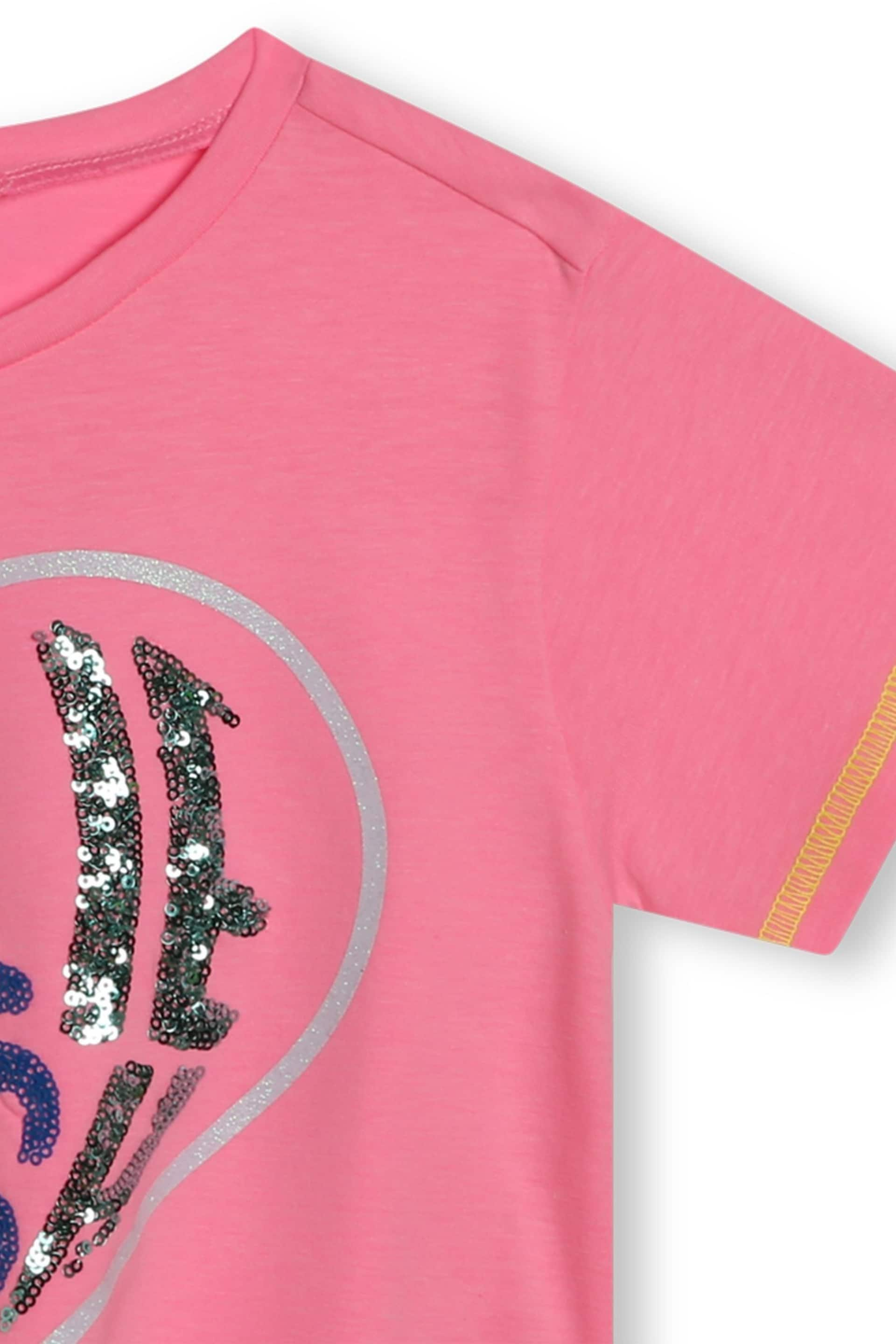 Billieblush Pink Glitter Heart Logo Cropped Tie Front T-Shirt - Image 3 of 3