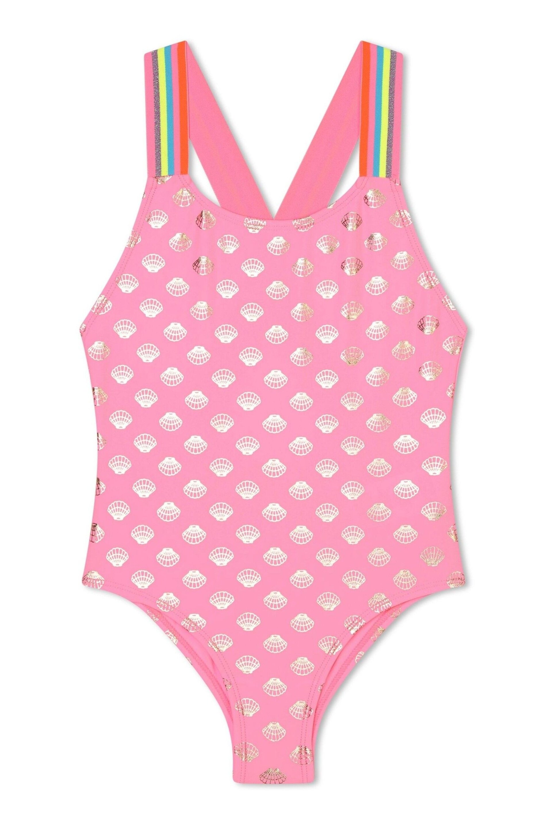 Billieblush Pink Swimsuit With Gold Foil Seashell Print - Image 1 of 3