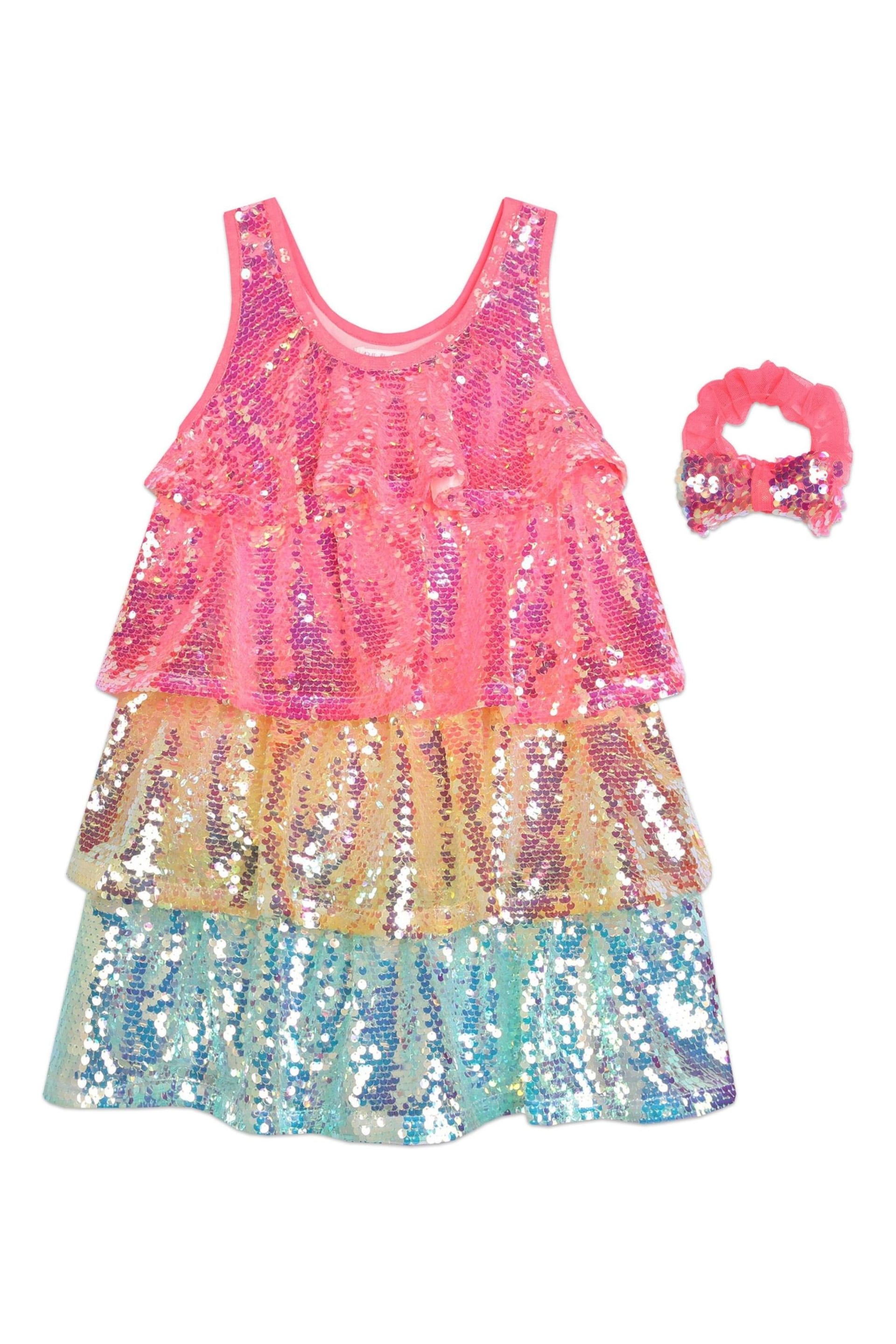 Billieblush Pink Colourblock Sequin Party Dress & Scrunchie Set - Image 3 of 5
