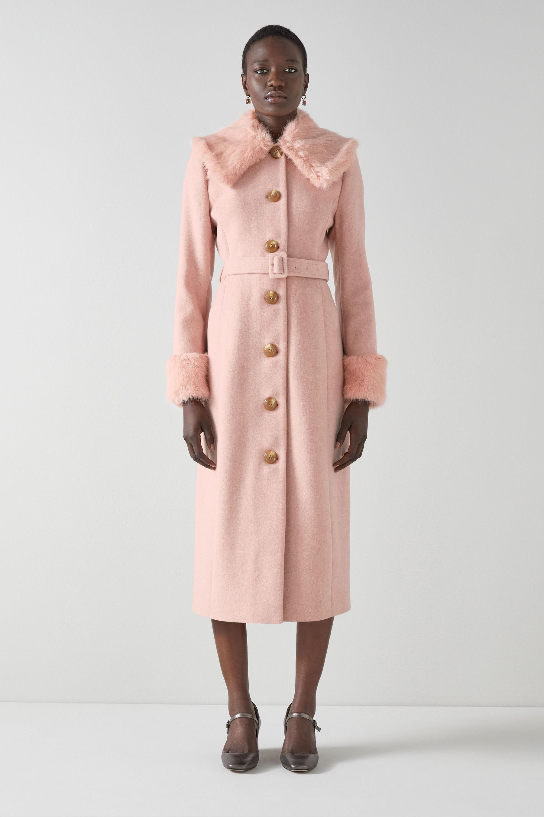 Fur trimmed wool coat shop