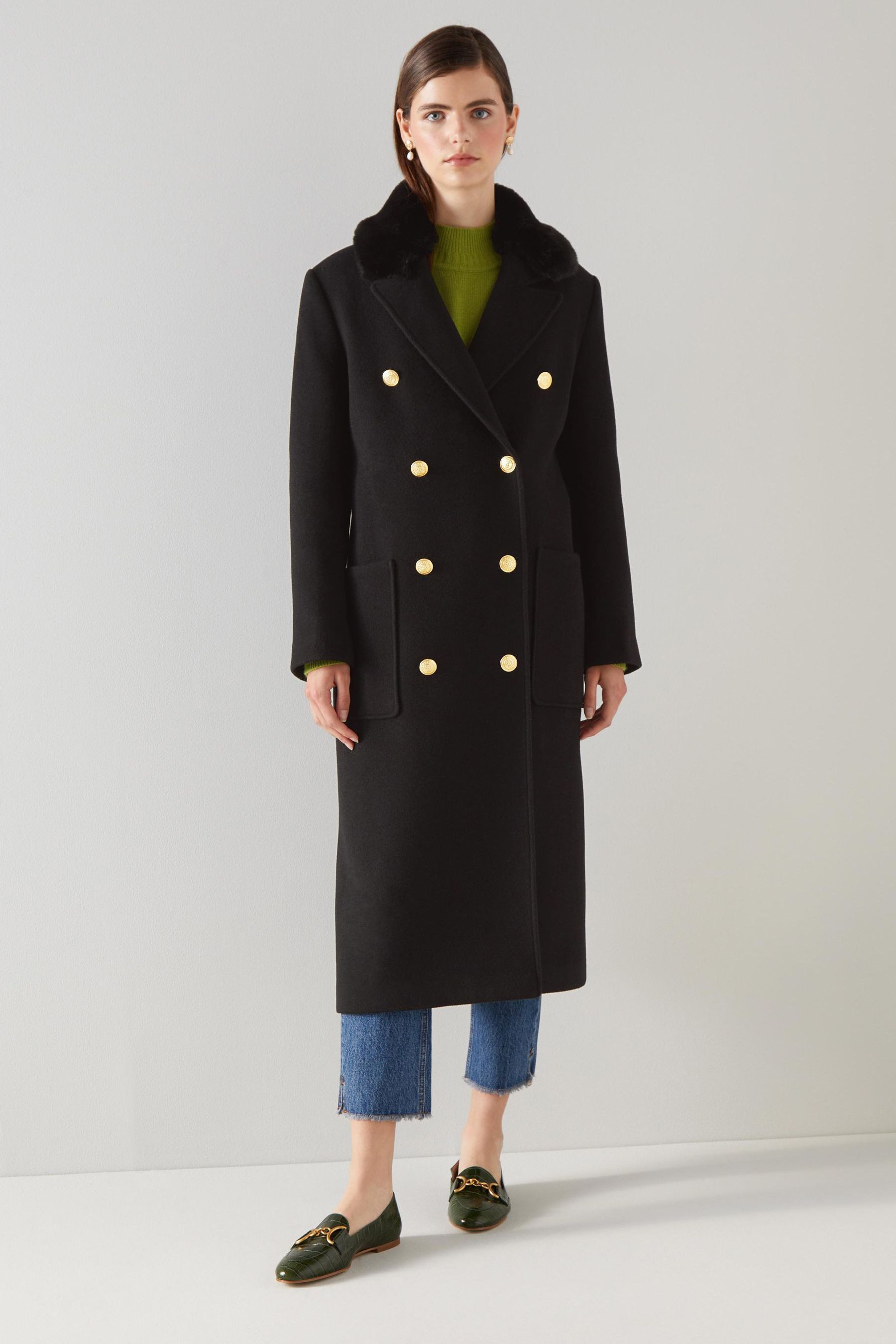 Buy LK Bennett Crawford Recycled Wool Faux Fur Collar Black Coat from Next Lithuania