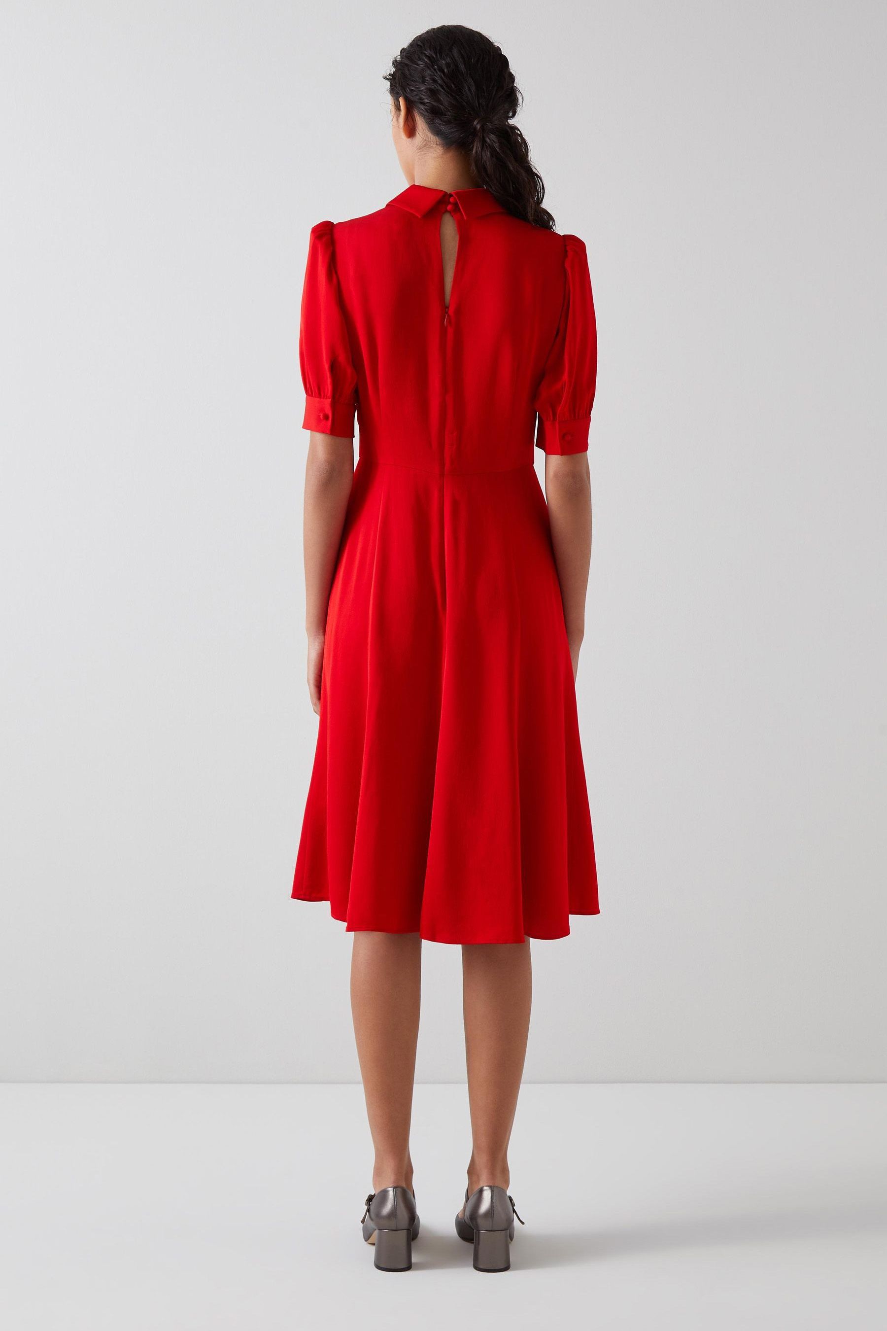 Buy LK Bennett Red Esme Crepe Crystal Button Tea Dress from Next Luxembourg
