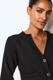 Black 100% Cotton Roll Edge Pocket Detail Cardigan - Image 4 of 6