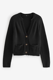 Black 100% Cotton Roll Edge Pocket Detail Cardigan - Image 5 of 6