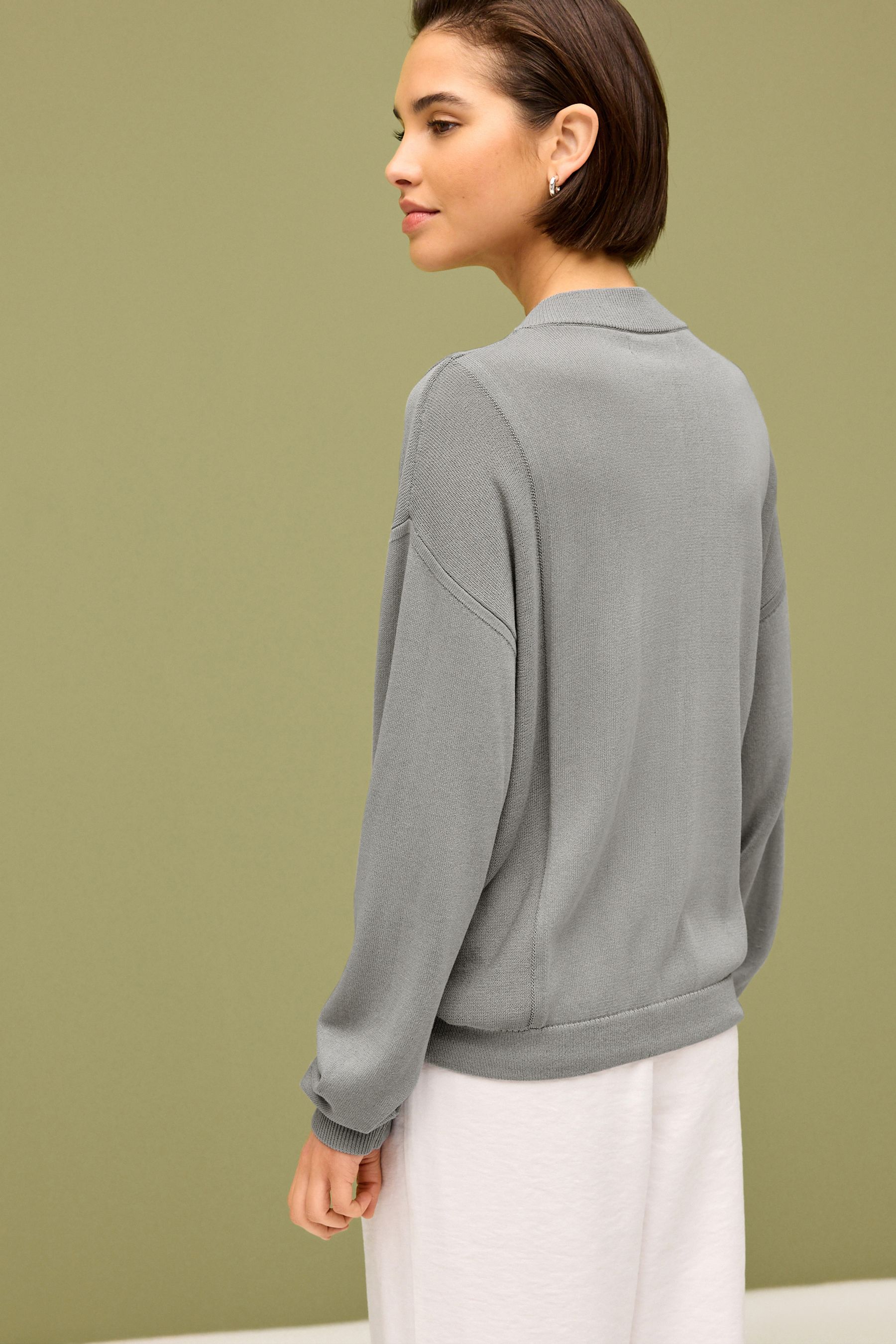 Buy Grey Zip Knitted Bomber Cardigan from Next Luxembourg
