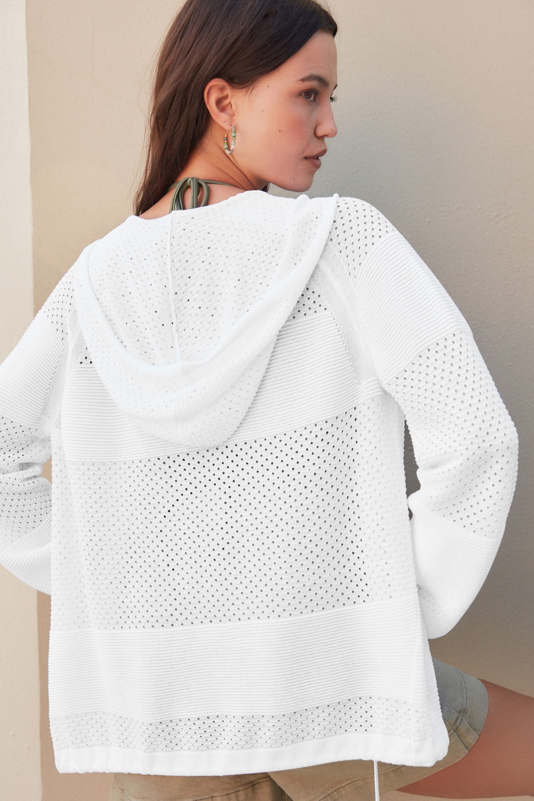 Buy White Mesh Stitch Hooded Cardigan from Next Pakistan
