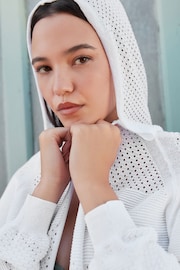 White Mesh Stitch Hooded Cardigan - Image 3 of 7