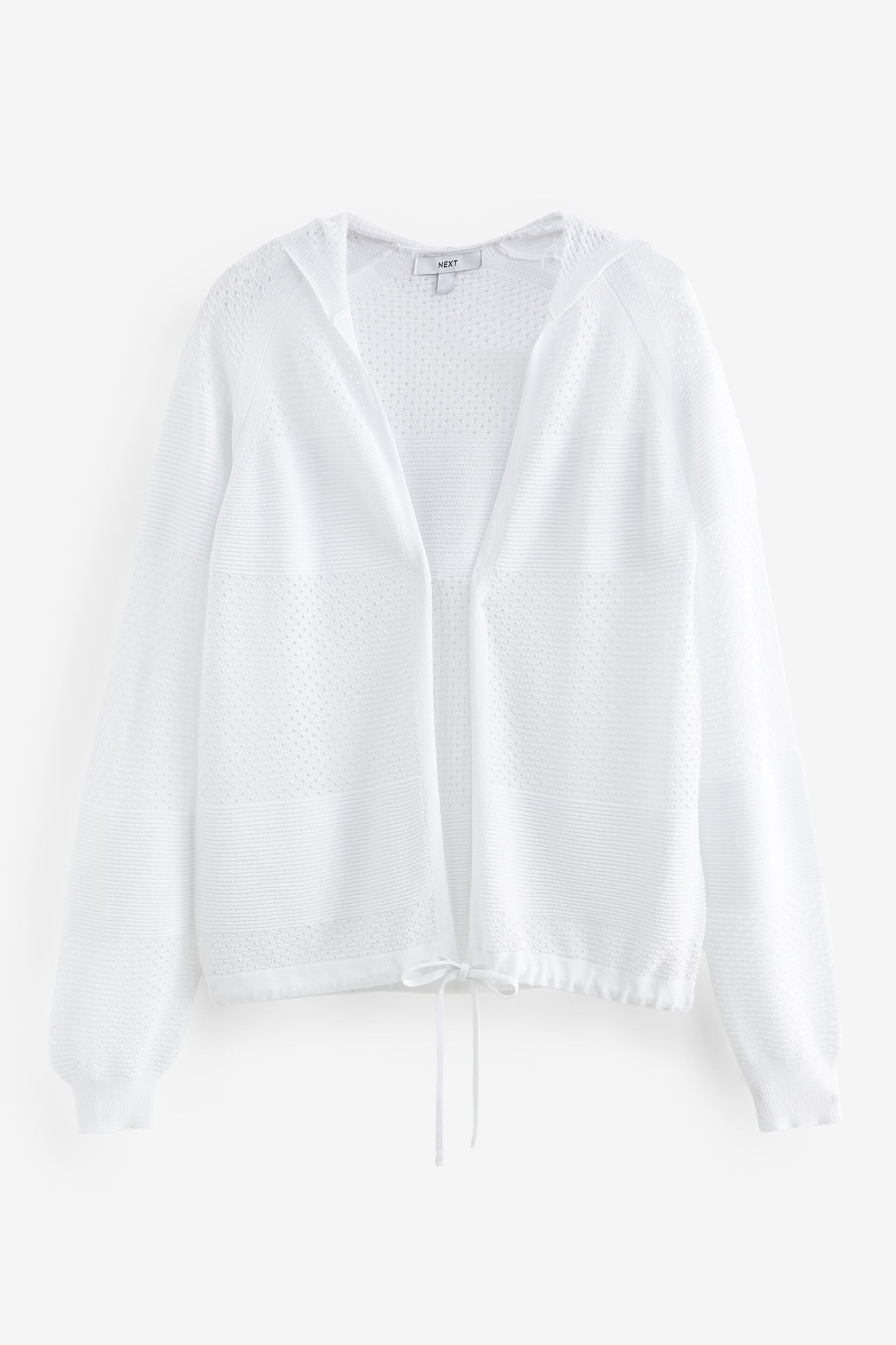 White Mesh Stitch Hooded Cardigan - Image 6 of 7