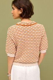 Orange Short Sleeve Stich Detail Polo Top - Image 3 of 6