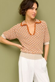 Orange Short Sleeve Stich Detail Polo Top - Image 4 of 6