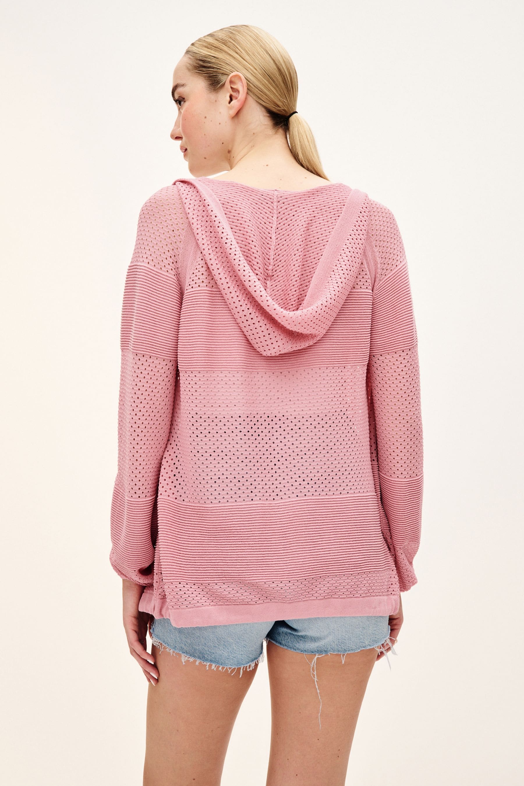 Buy Blush Pink Mesh Stitch Hooded Cardigan from Next Canada