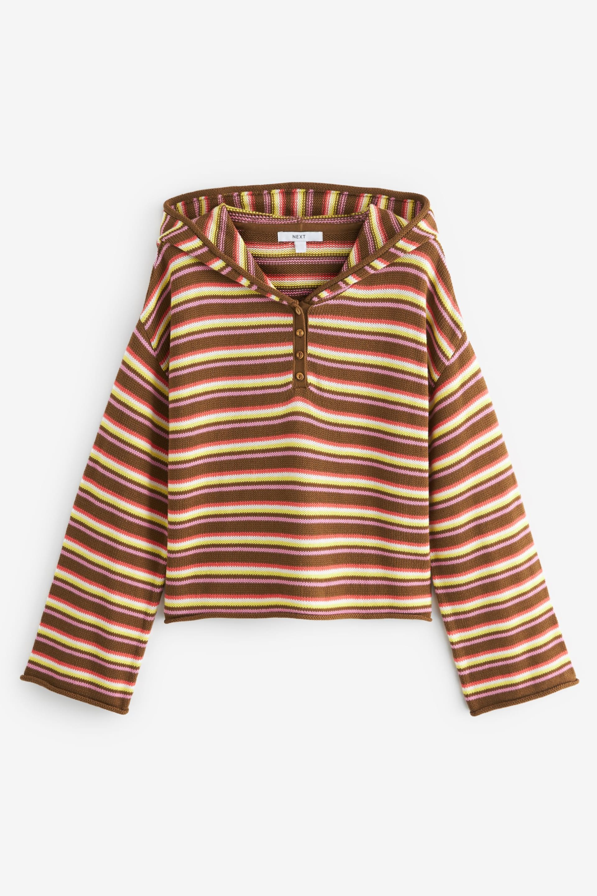 Brown Stripe Button Neck Hoodie - Image 5 of 6
